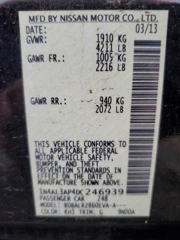 2013 Nissan Altima VIN 1N4AL3AP4DC246939 Copart auction photo, side / minor dent/scratches damage thumbnail 12