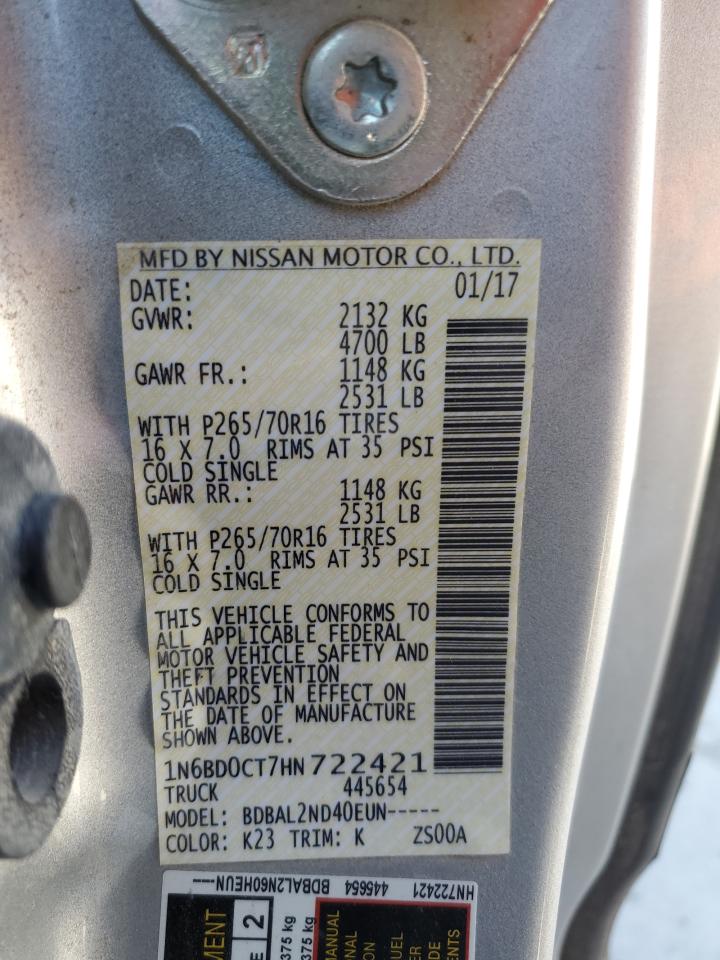 2017 Nissan Navara (Frontier) VIN 1N6BD0CT7HN722421 Copart auction photo, front end damage thumbnail 13