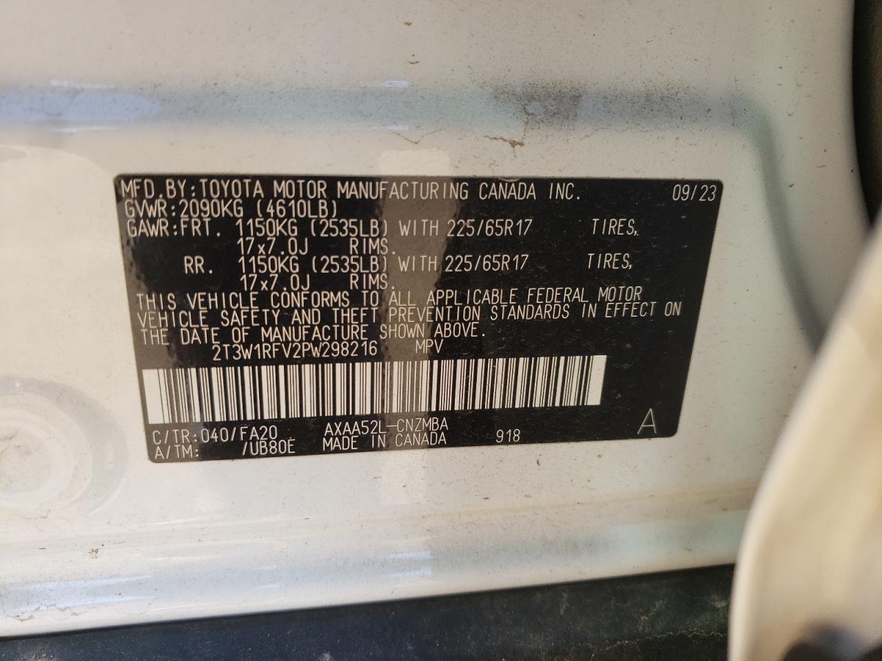 2023 Toyota RAV 4 VIN 2T3W1RFV2PW298216 Copart auction photo, all over damage thumbnail 13