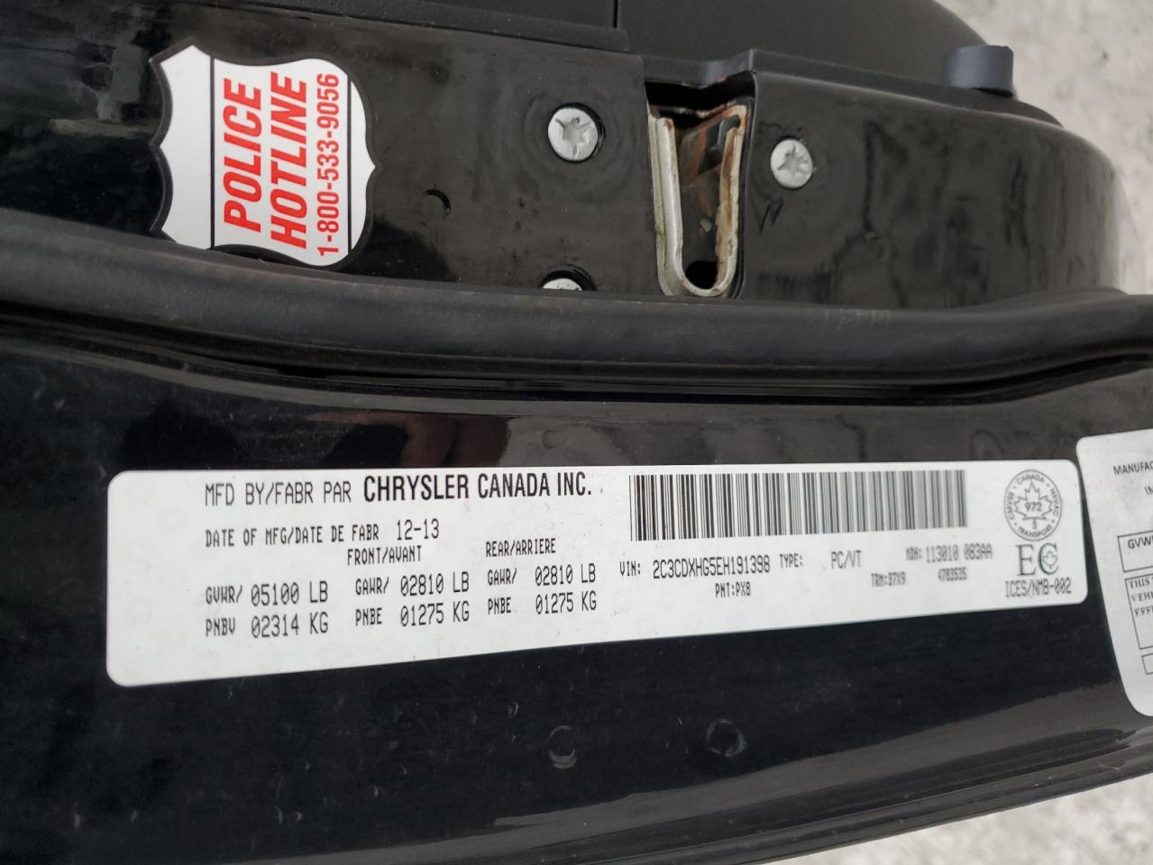 2014 Dodge Charger VIN 2C3CDXHG5EH191398 Copart auction photo, front end damage thumbnail 12