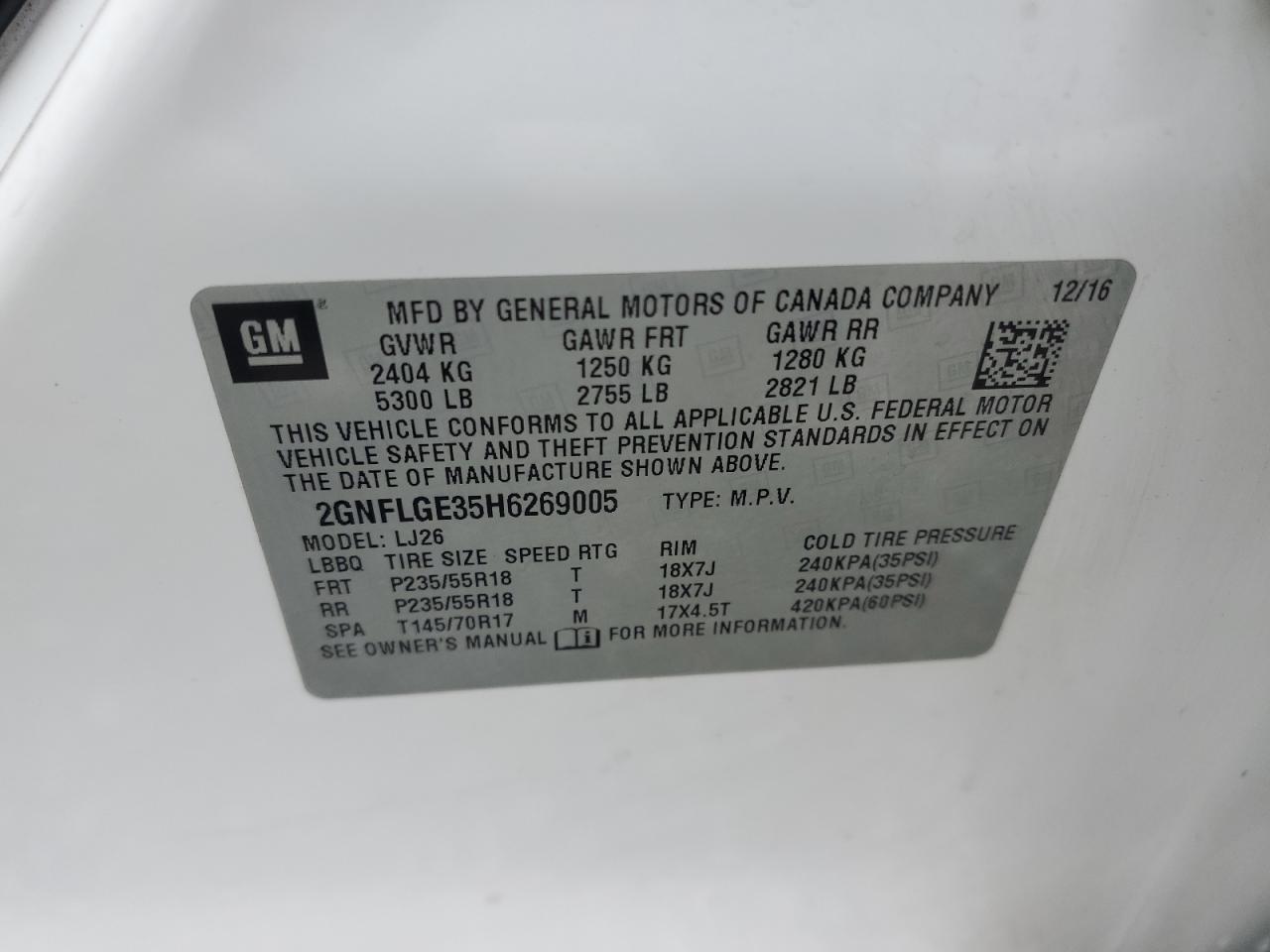 2017 Chevrolet Equinox VIN 2GNFLGE35H6269005 Copart auction photo, front end damage thumbnail 13