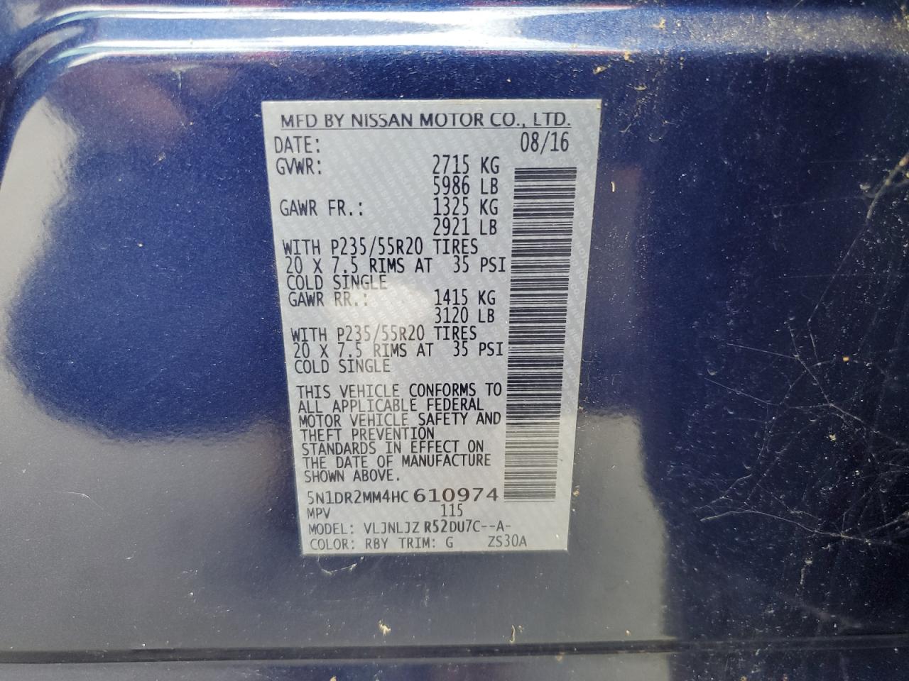 2017 Nissan Pathfinder VIN 5N1DR2MM4HC610974 Copart auction photo, front end damage thumbnail 12