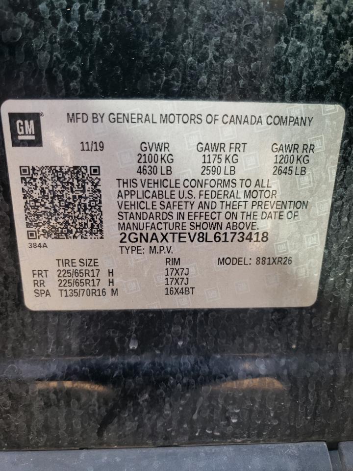 2020 Chevrolet Equinox VIN 2GNAXTEV8L6173418 Copart auction photo, front end damage thumbnail 14