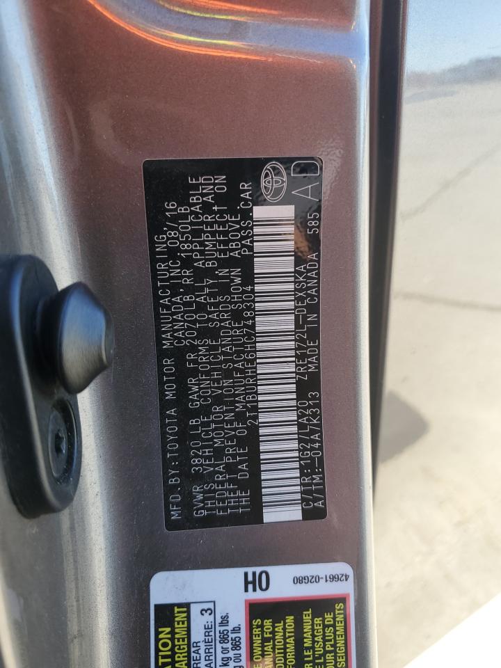 2017 Toyota Corolla VIN 2T1BURHE6HC748304 Copart auction photo, front end damage thumbnail 13