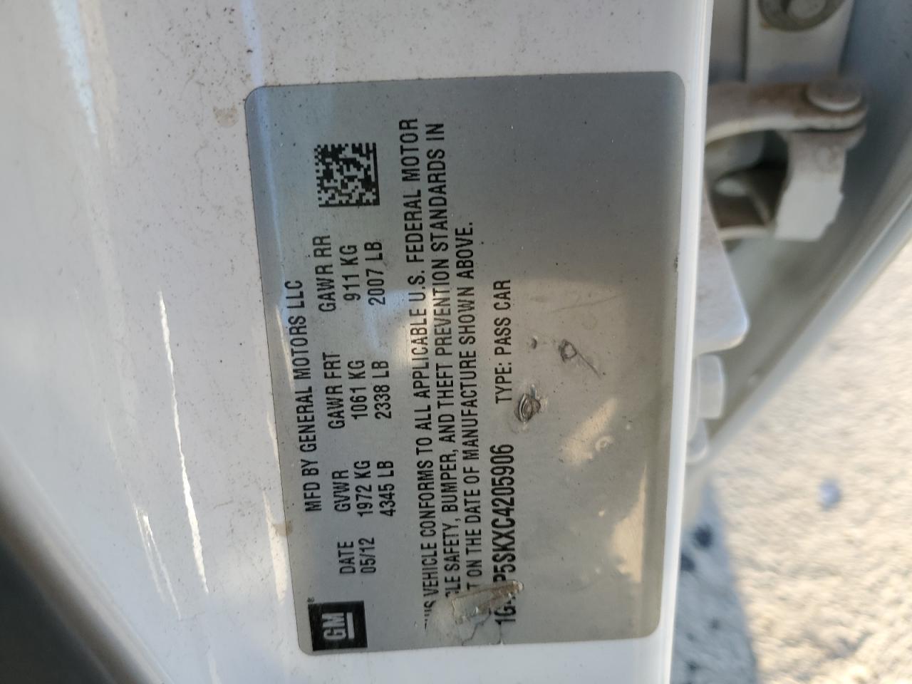 2012 Buick Verano VIN 1G4PP5SKXC4205906 Copart auction photo, front end damage thumbnail 15