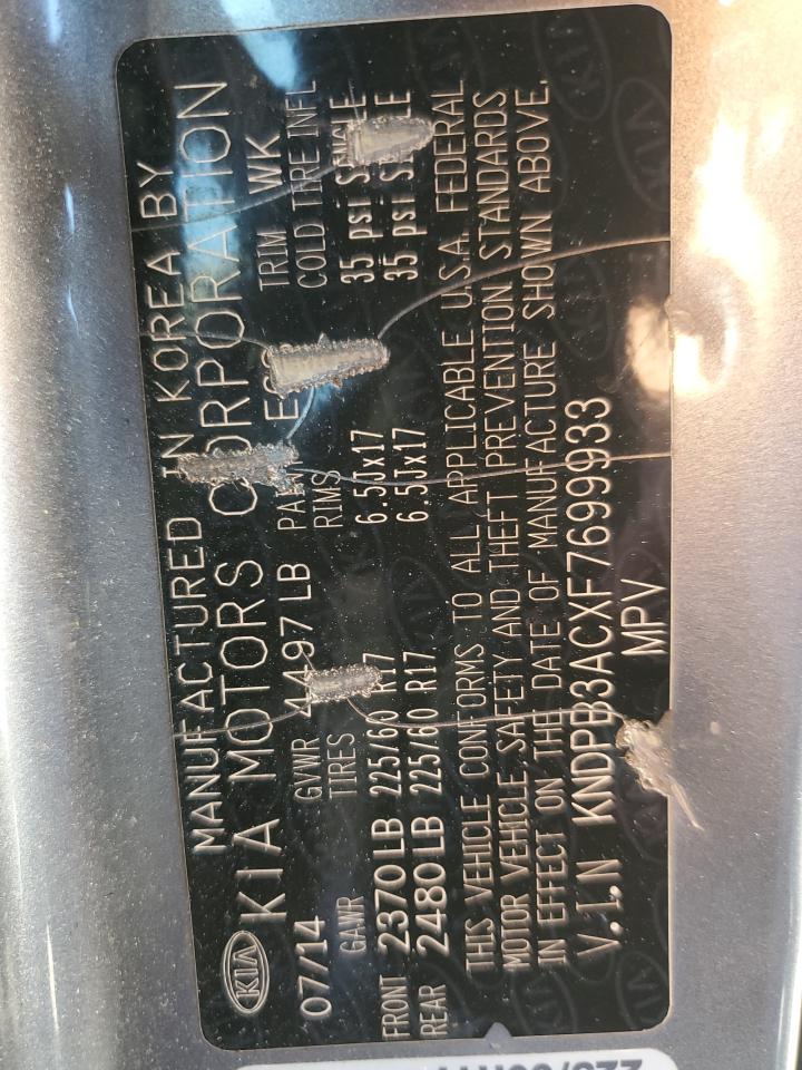 2015 KIA Sportage VIN KNDPB3ACXF7699933 Copart auction photo, front end / side damage thumbnail 13