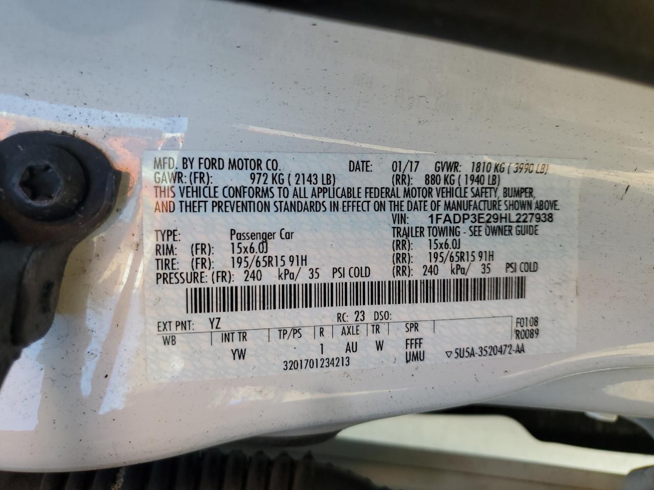 2017 Ford Focus VIN 1FADP3E29HL227938 Copart auction photo, rear end / front end damage thumbnail 13