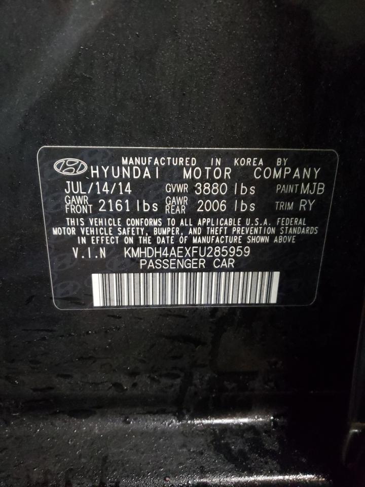 2015 Hyundai Elantra VIN KMHDH4AEXFU285959 Copart auction photo, front end damage thumbnail 13