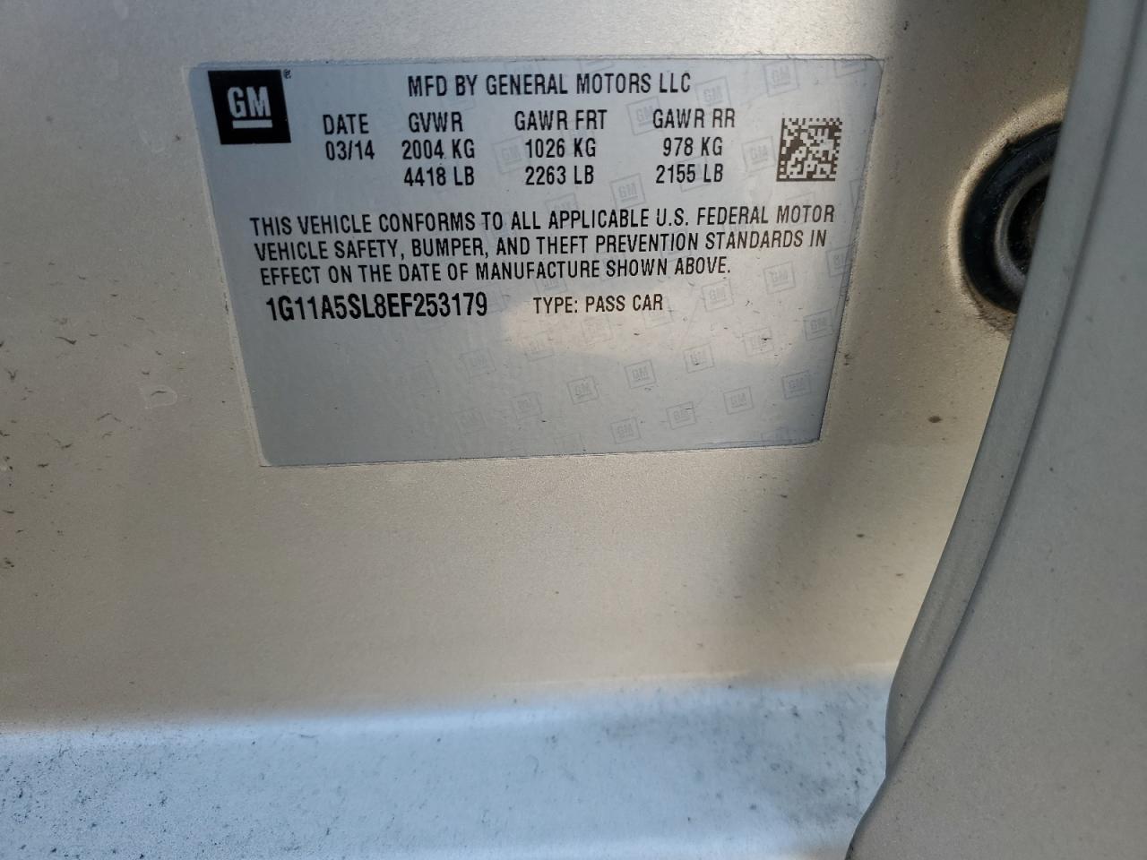 2014 Chevrolet Malibu VIN 1G11A5SL8EF253179 Copart auction photo, front end damage thumbnail 14