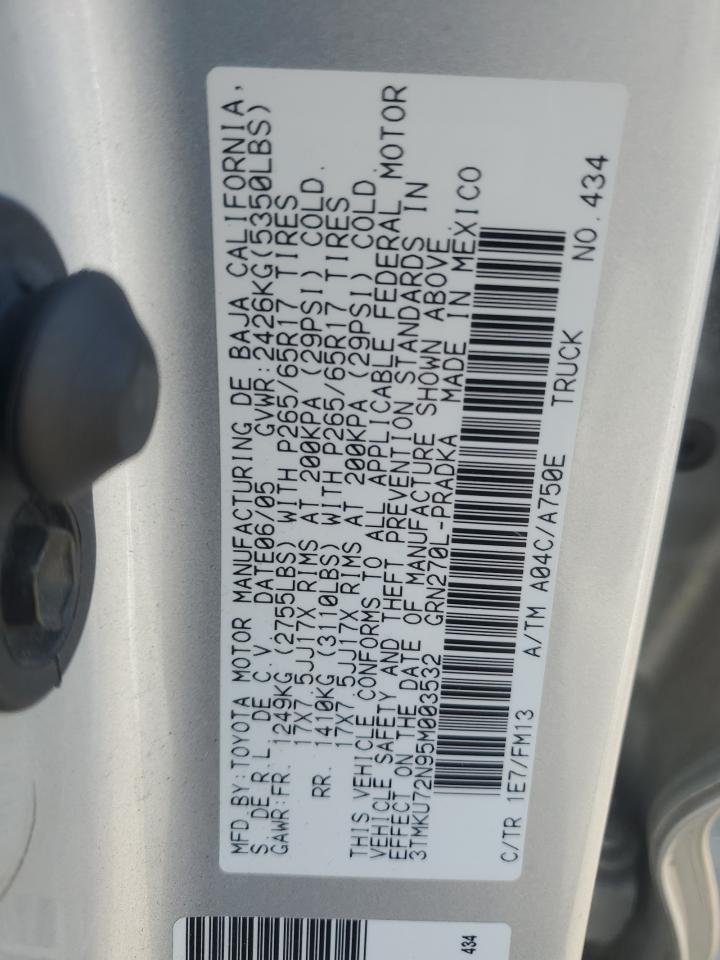 2005 Toyota Tacoma VIN 3TMKU72N95M003532 Copart auction photo, undercarriage / minor dent/scratches damage thumbnail 12