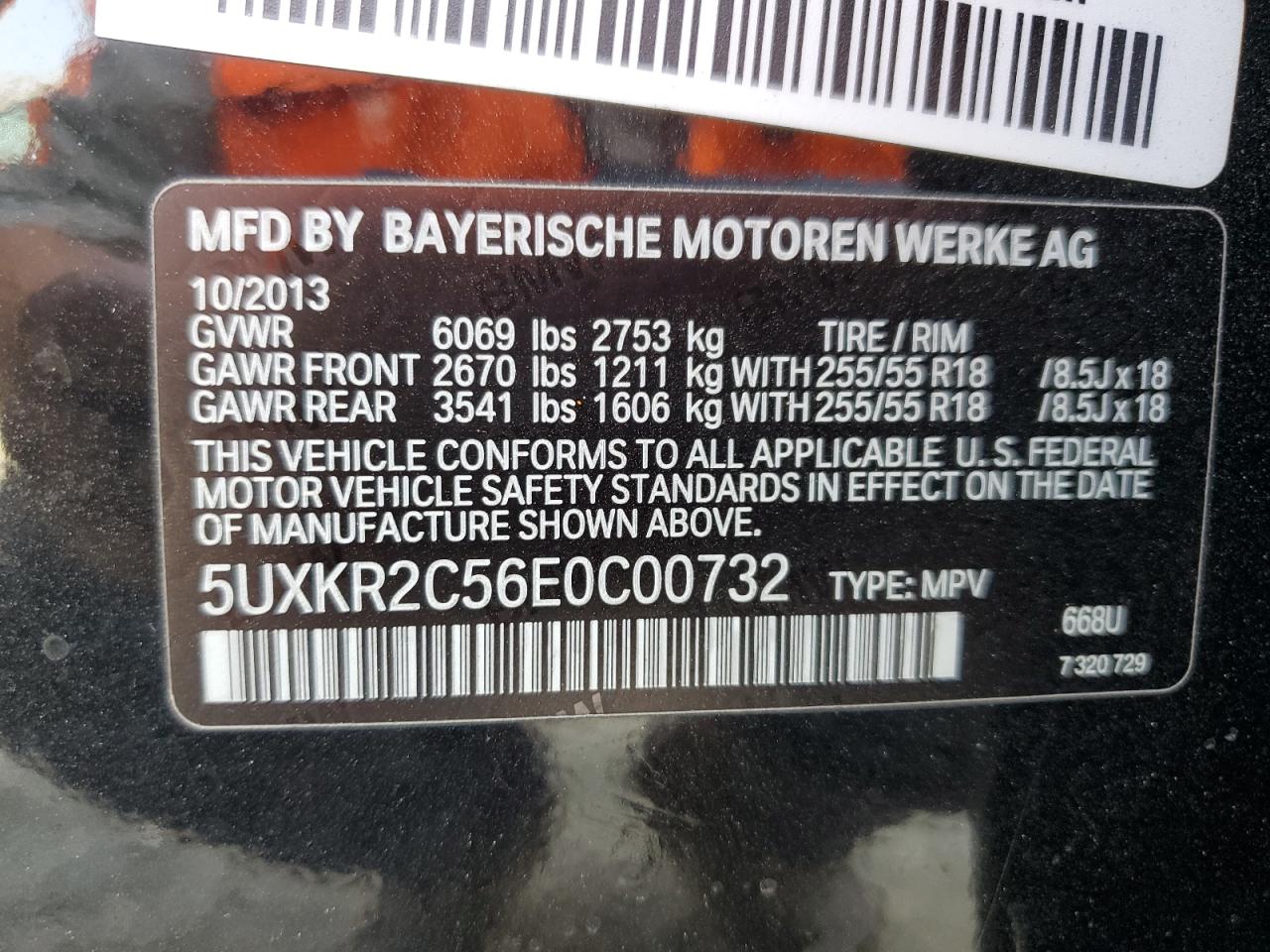2014 BMW X5 VIN 5UXKR2C56E0C00732 Copart auction photo, front end damage thumbnail 13