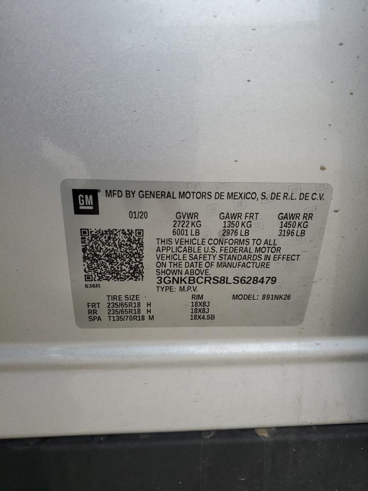 2020 Chevrolet Blazer VIN 3GNKBCRS8LS628479 Copart auction photo, rear end / side damage thumbnail 13