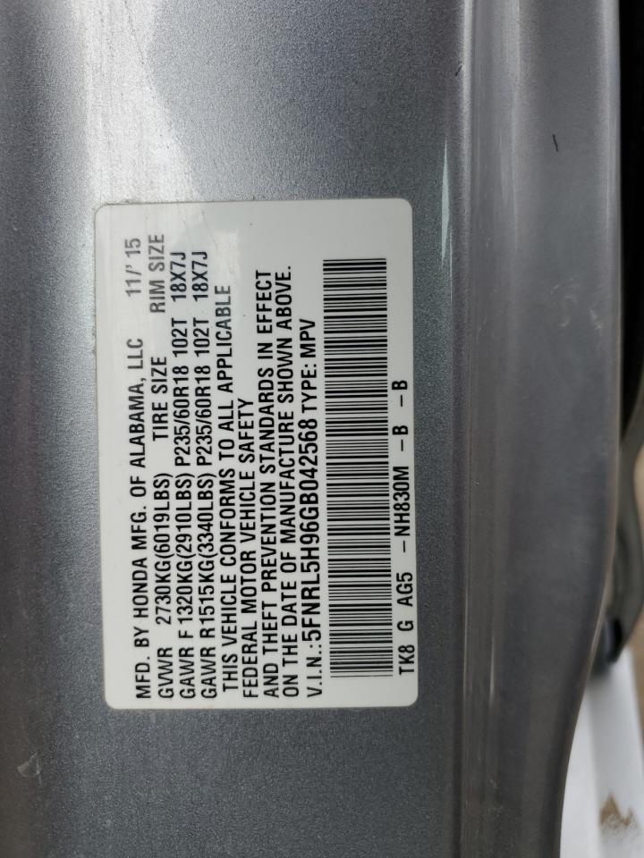 2016 Honda Odyssey VIN 5FNRL5H96GB042568 Copart auction photo, front end damage thumbnail 13