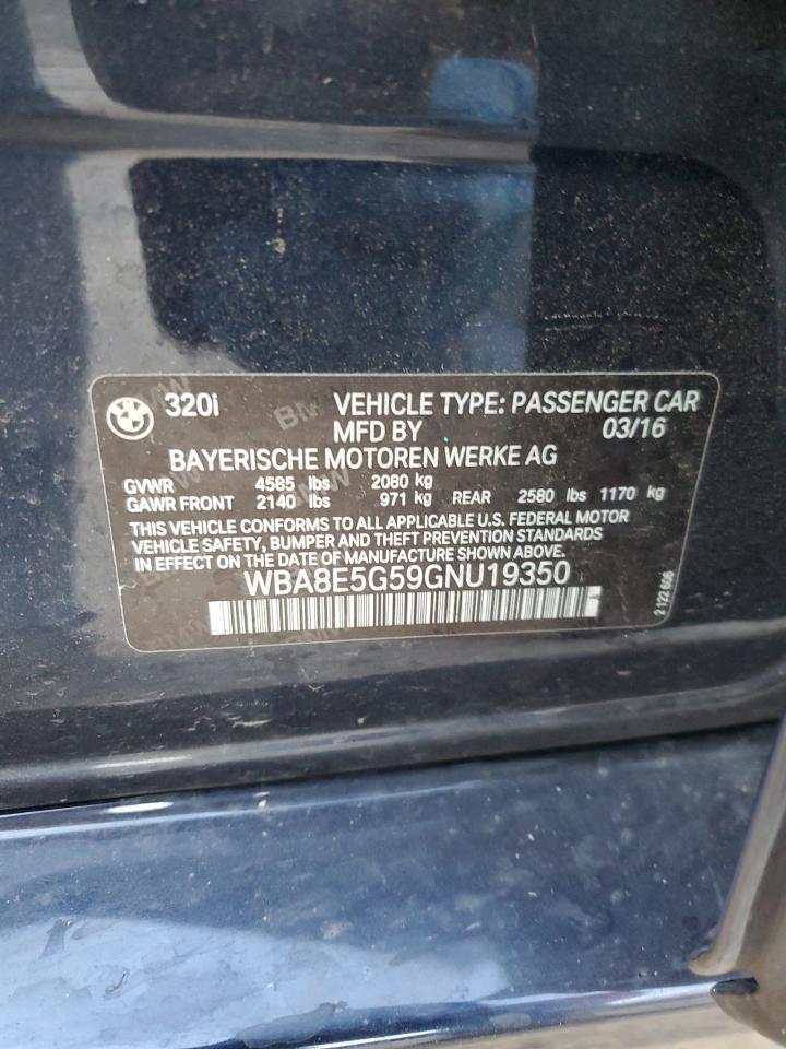 2016 BMW 3er VIN WBA8E5G59GNU19350 Copart auction photo, front end damage thumbnail 13