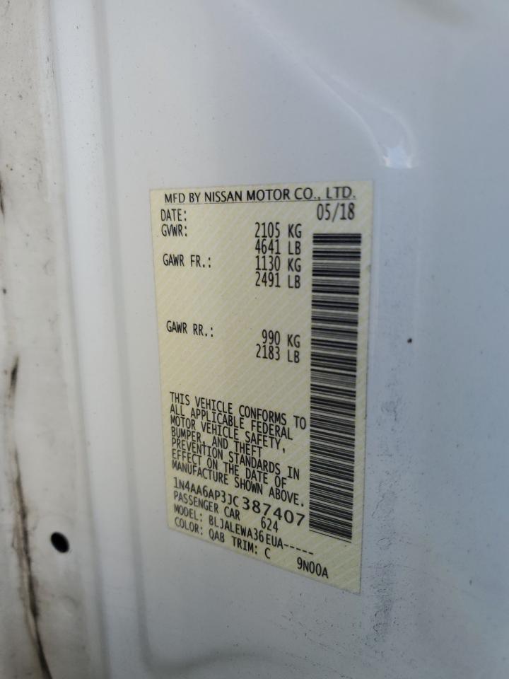 2018 Nissan Maxima VIN 1N4AA6AP3JC387407 Copart auction photo, front end damage thumbnail 13