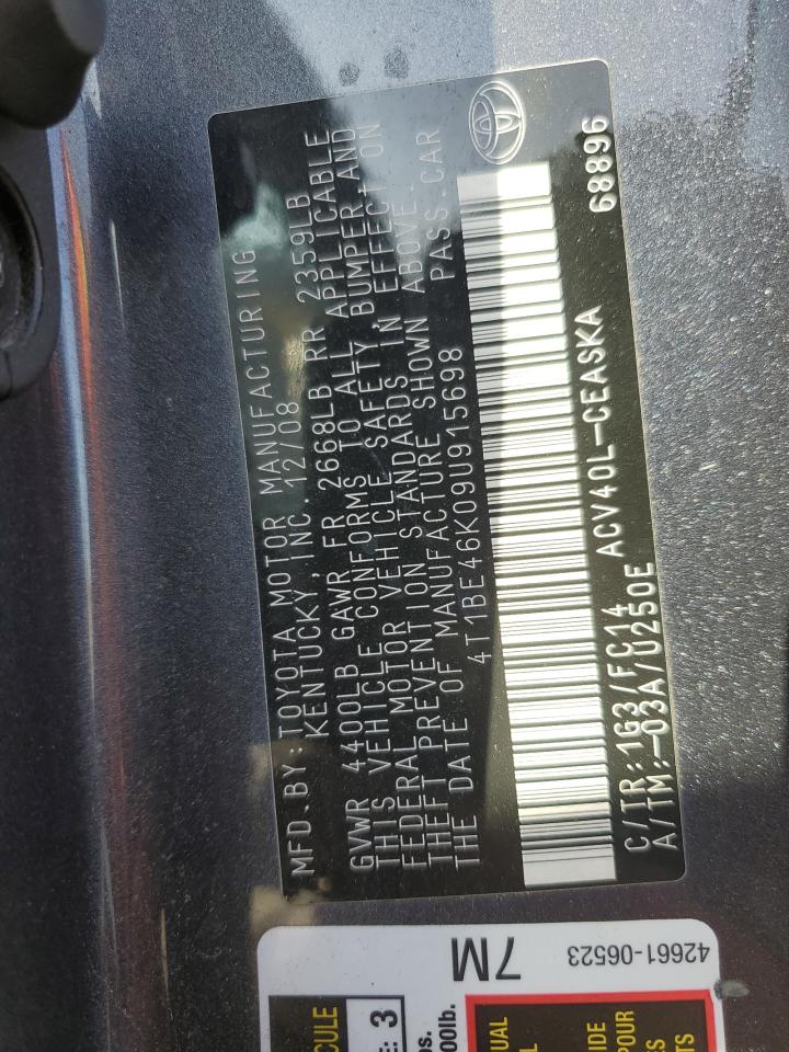 2009 Toyota Camry VIN 4T1BE46K09U915698 Copart auction photo, front end / minor dent/scratches damage thumbnail 13