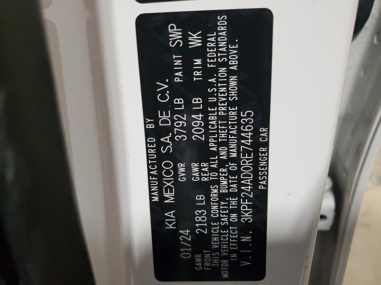 2024 KIA Forte VIN 3KPF24AD0RE744635 Copart auction photo, burn - engine damage thumbnail 12