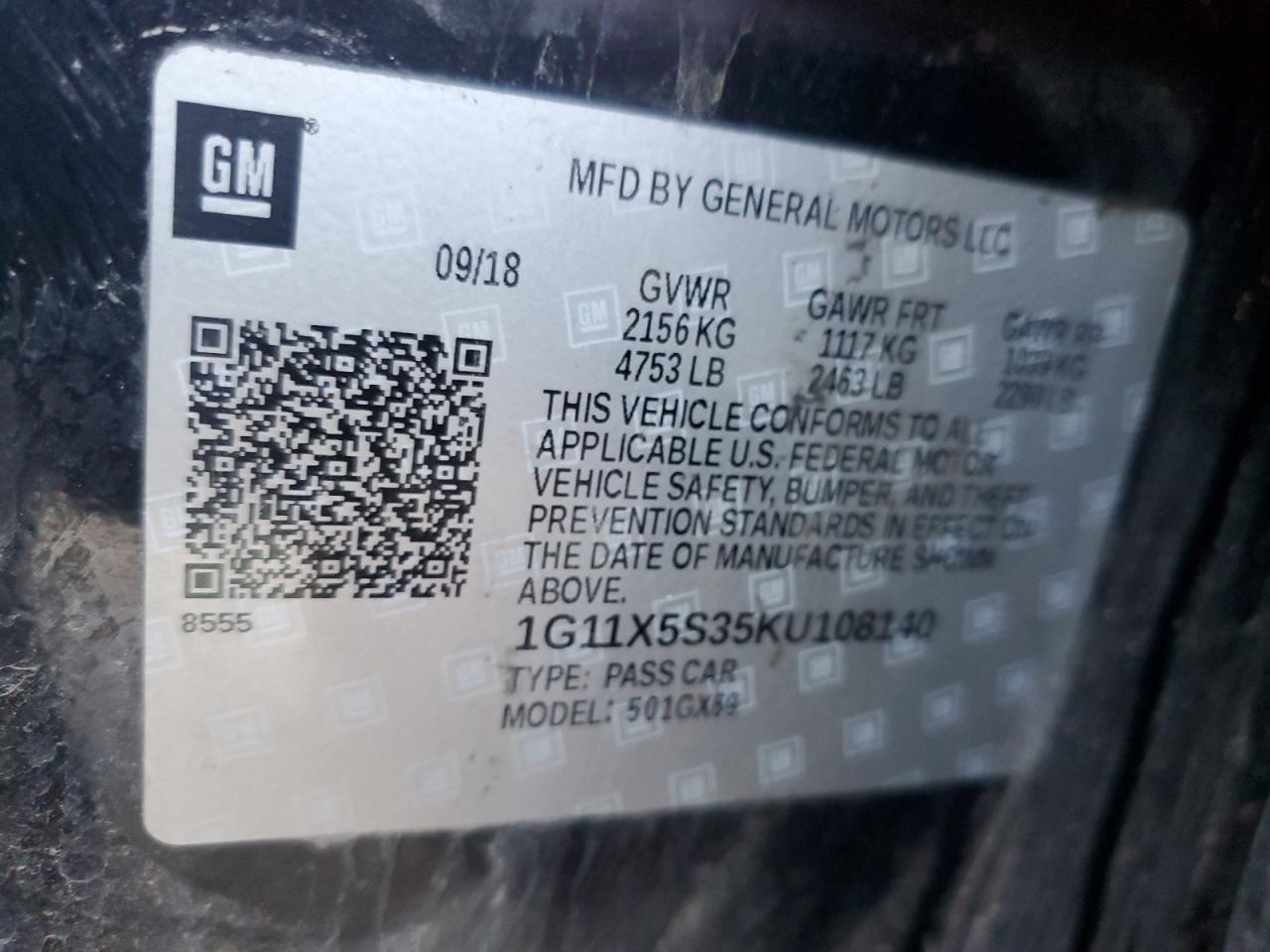 2019 Chevrolet Impala VIN 1G11X5S35KU108140 Copart auction photo, front end damage thumbnail 14