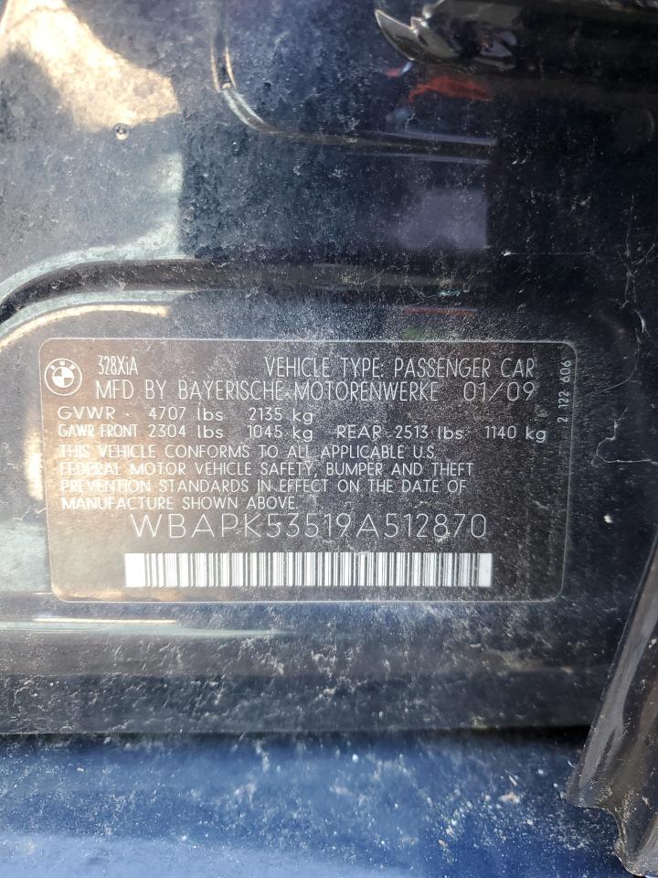 2009 BMW 3er VIN WBAPK53519A512870 Copart auction photo, mechanical / vandalism damage thumbnail 12