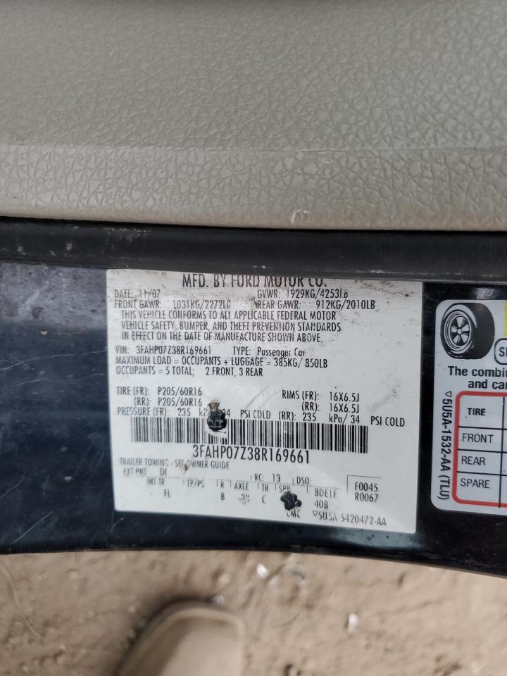 2008 Ford Fusion VIN 3FAHP07Z38R169661 Copart auction photo, front end damage thumbnail 13