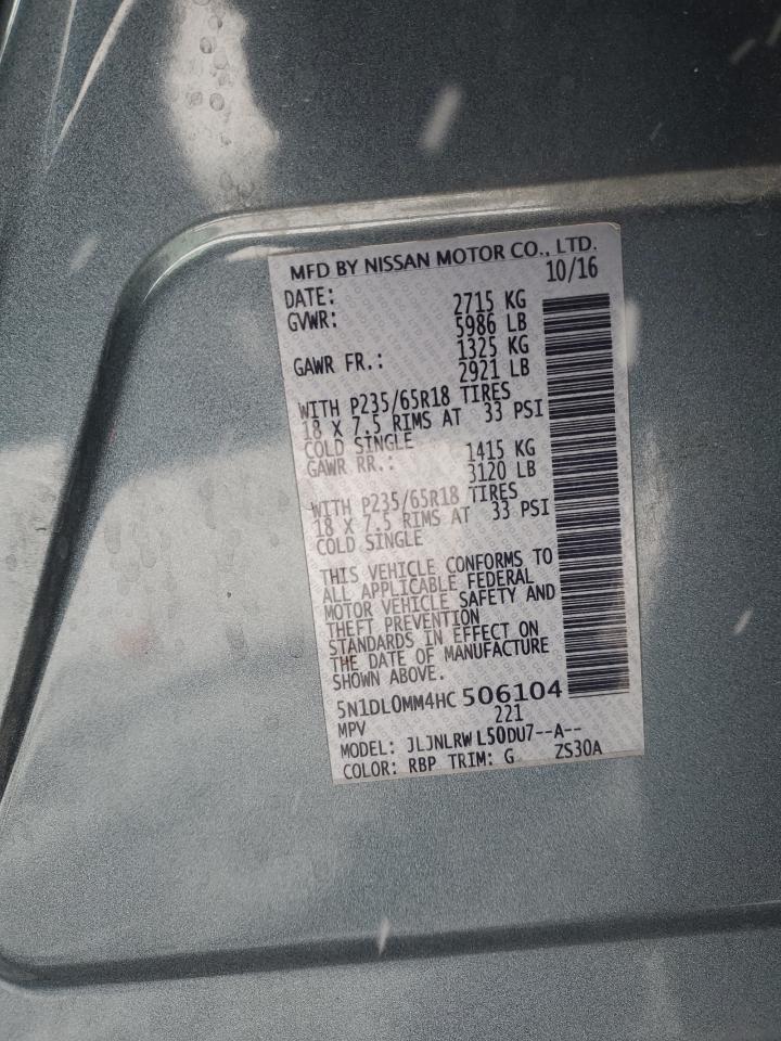 2017 Infiniti QX60 VIN 5N1DL0MM4HC506104 Copart auction photo, mechanical damage thumbnail 12