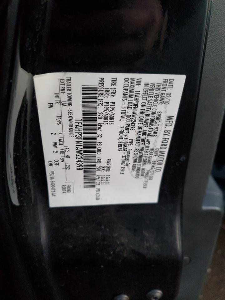 2010 Ford Focus VIN 1FAHP3FN1AW224398 Copart auction photo, front end / mechanical damage thumbnail 14