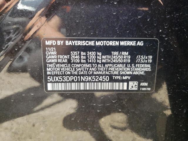 2022 BMW X3 VIN 5UX53DP01N9K52450 Copart auction photo, side / front end damage thumbnail 13