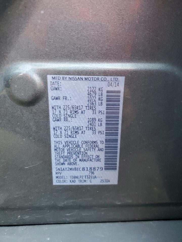 2014 Nissan Rogue VIN 5N1AT2MV8EC818879 Copart auction photo, front end damage thumbnail 15