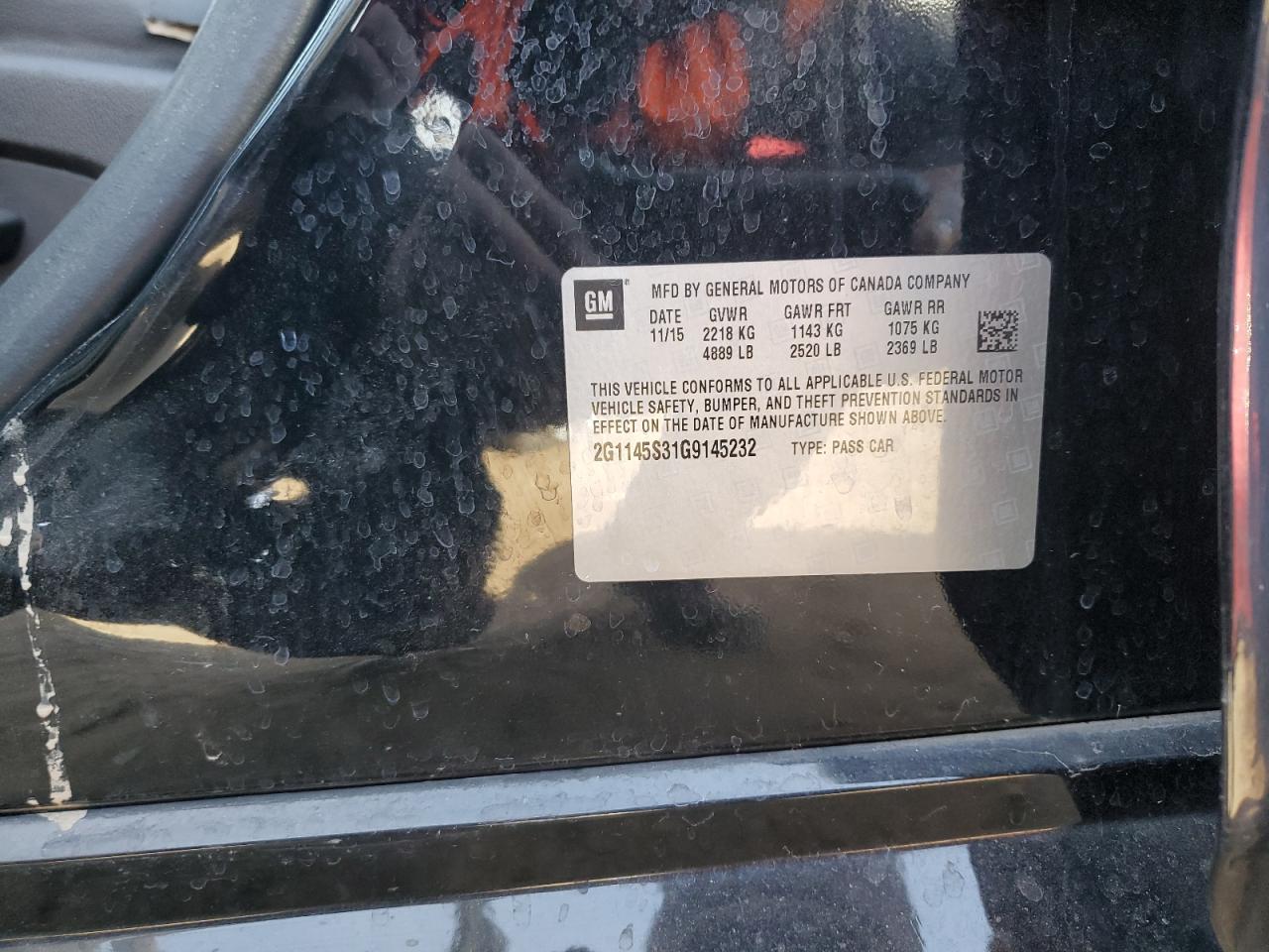 2016 Chevrolet Impala VIN 2G1145S31G9145232 Copart auction photo, front end / side damage thumbnail 12