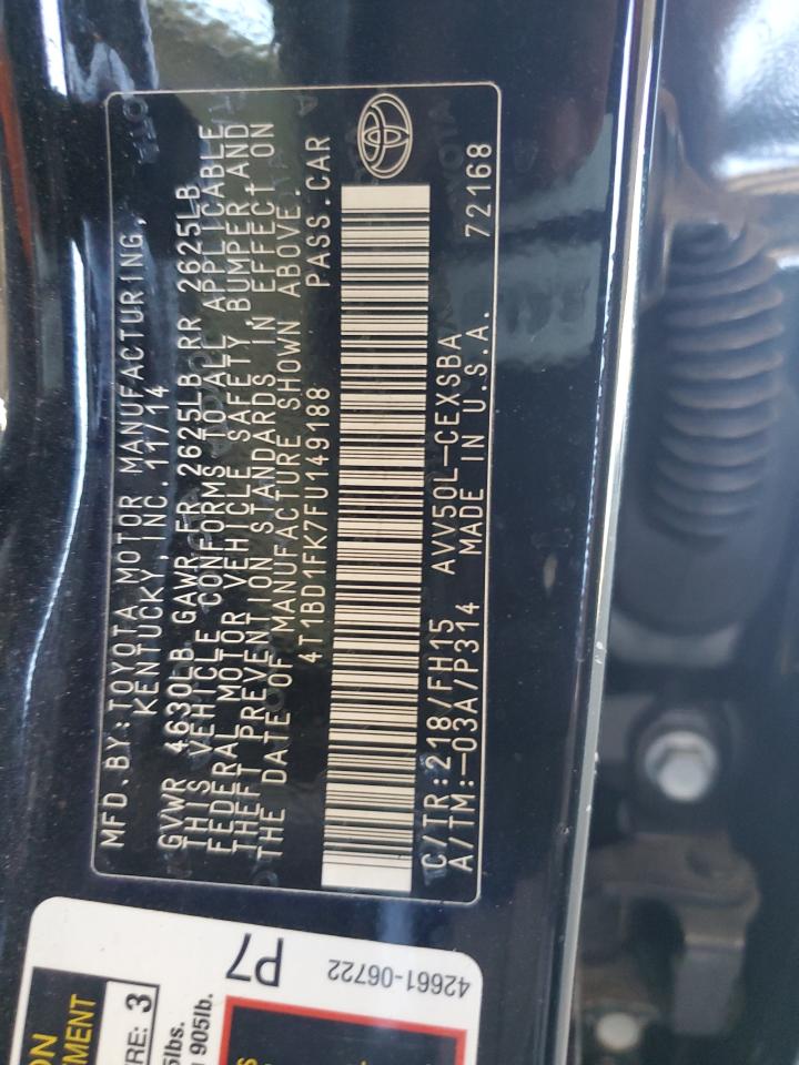 2015 Toyota Camry VIN 4T1BD1FK7FU149188 Copart auction photo, front end / rear end damage thumbnail 13