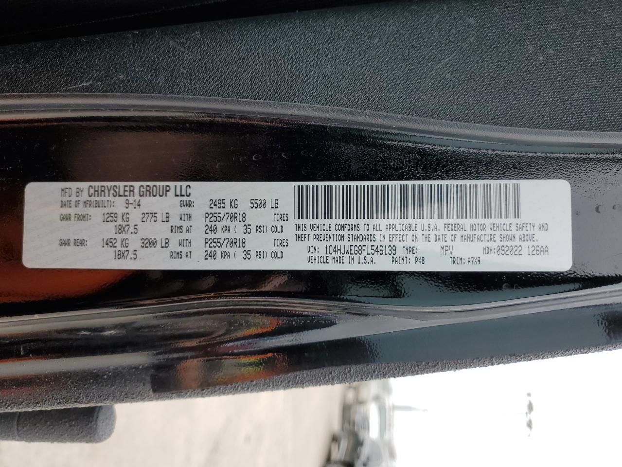 2015 Jeep Wrangler VIN 1C4HJWEG8FL546139 Copart auction photo, front end damage thumbnail 12