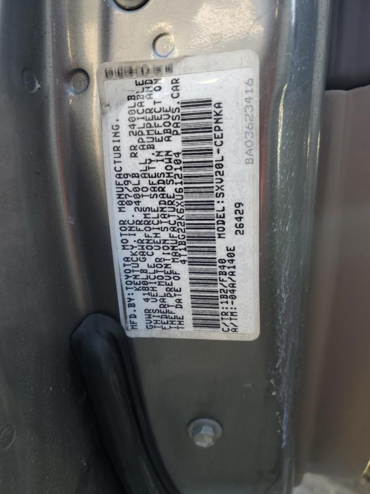 1999 Toyota Camry VIN 4T1BG22K6XU612104 Copart auction photo, front end damage thumbnail 12