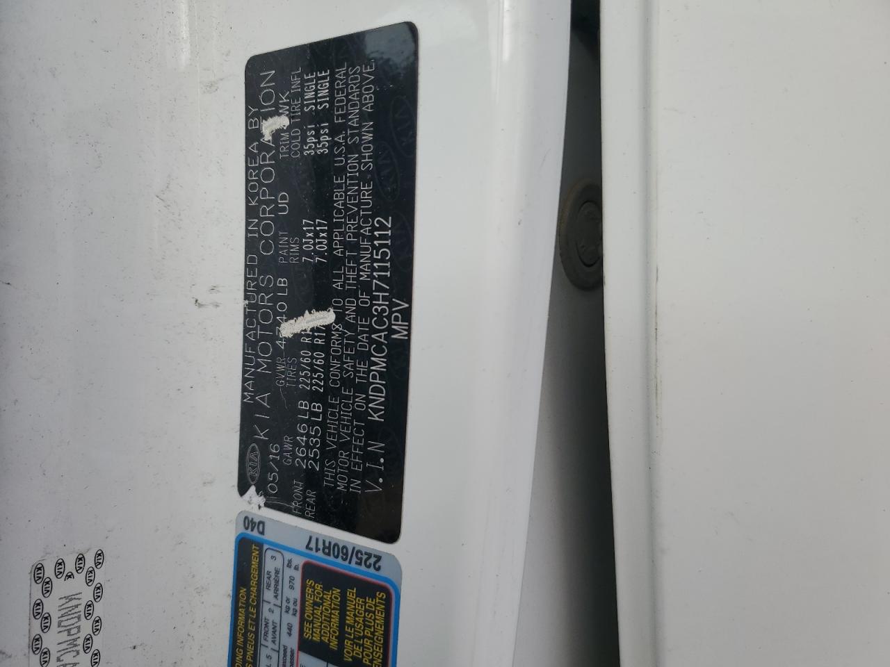 2017 KIA Sportage VIN KNDPMCAC3H7115112 Copart auction photo, burn - engine damage thumbnail 12