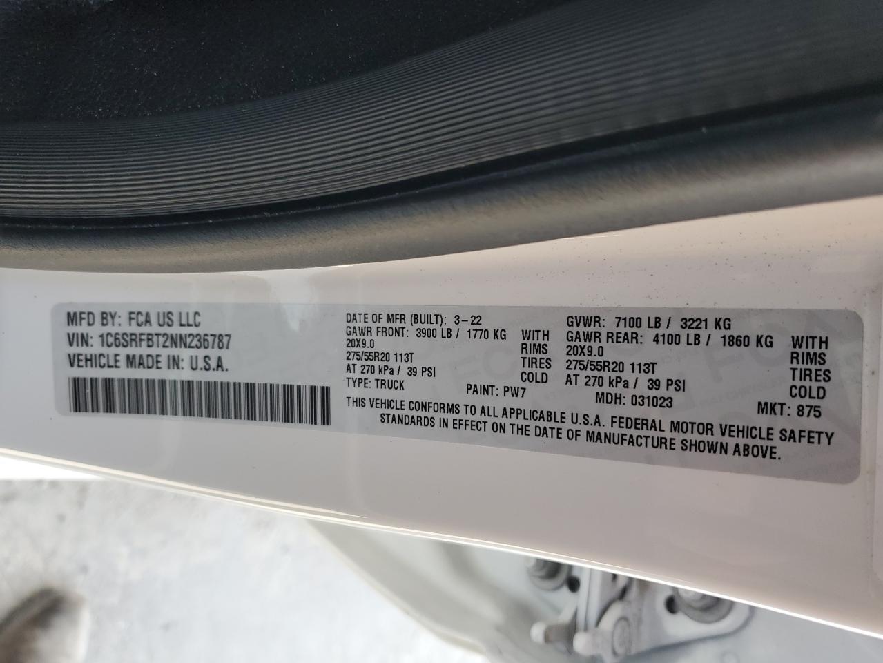 2022 RAM 1500 VIN 1C6SRFBT2NN236787 Copart auction photo, front end / undercarriage damage thumbnail 12
