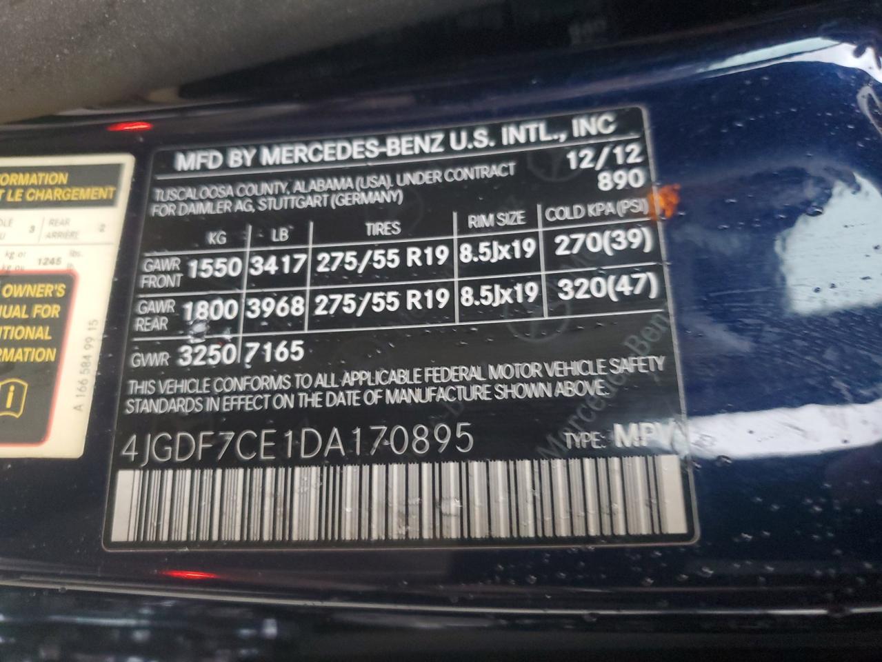 2013 Mercedes-Benz GL-klasse VIN 4JGDF7CE1DA170895 Copart auction photo, minor dent/scratches damage thumbnail 13