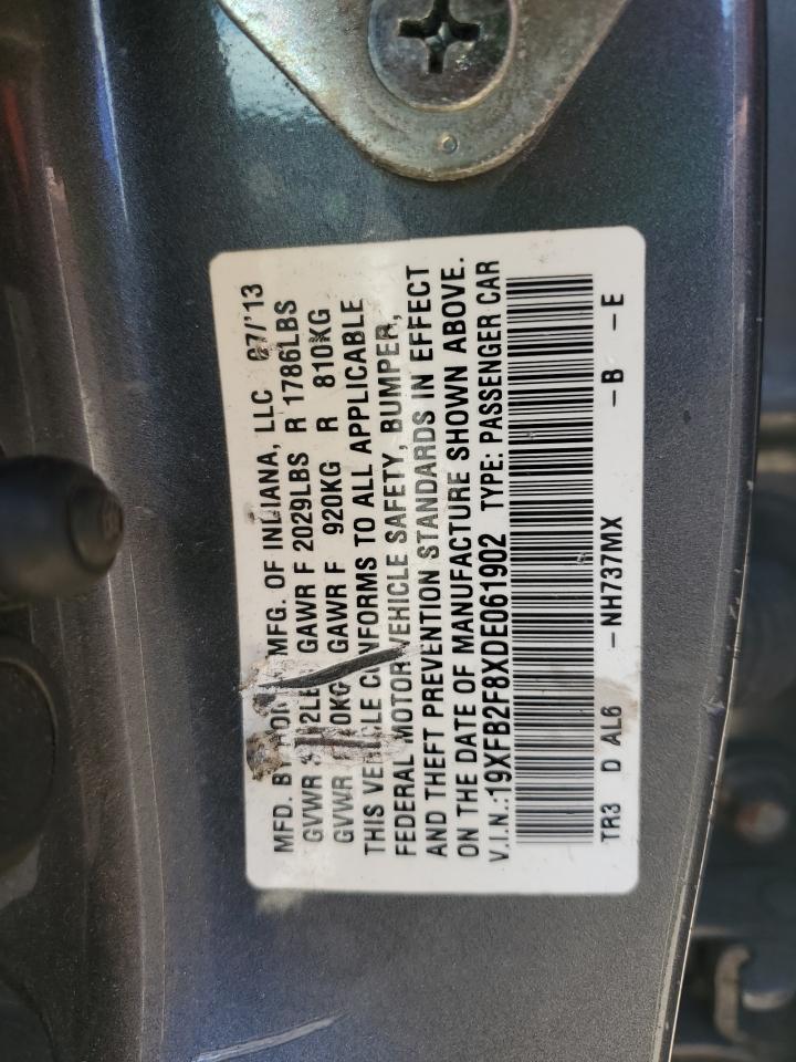 2013 Honda Civic VIN 19XFB2F8XDE061902 Copart auction photo, all over damage thumbnail 13