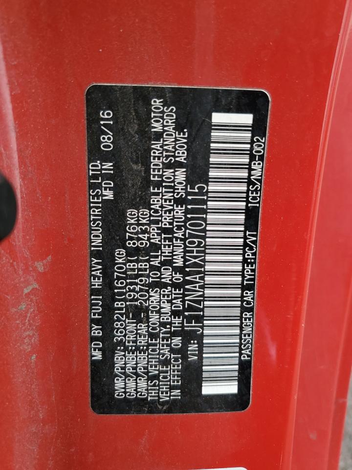 2017 Toyota GT86 VIN JF1ZNAA1XH9701115 Copart auction photo, front end damage thumbnail 14