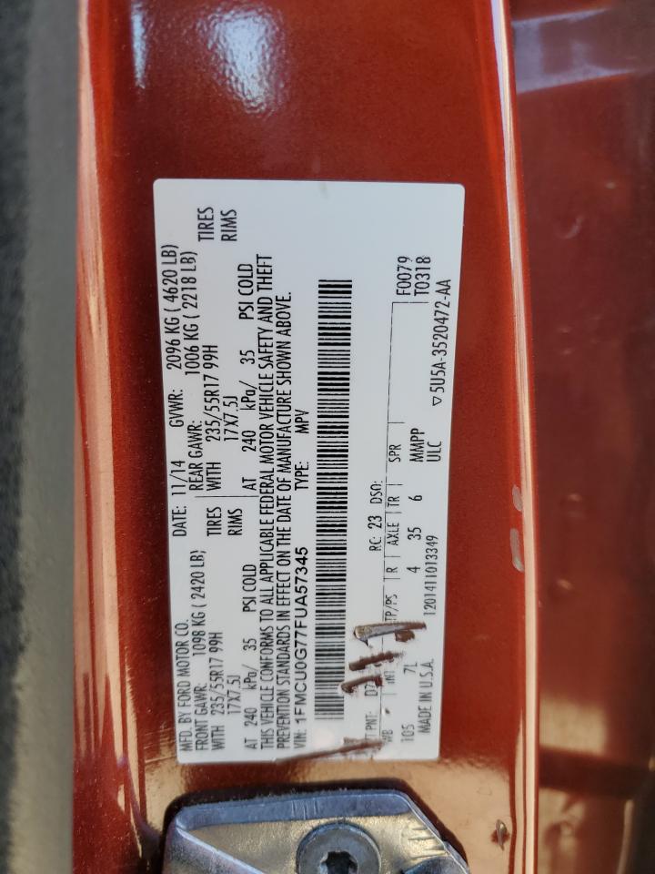 2015 Ford Escape VIN 1FMCU0G77FUA57345 Copart auction photo, front end / side damage thumbnail 14