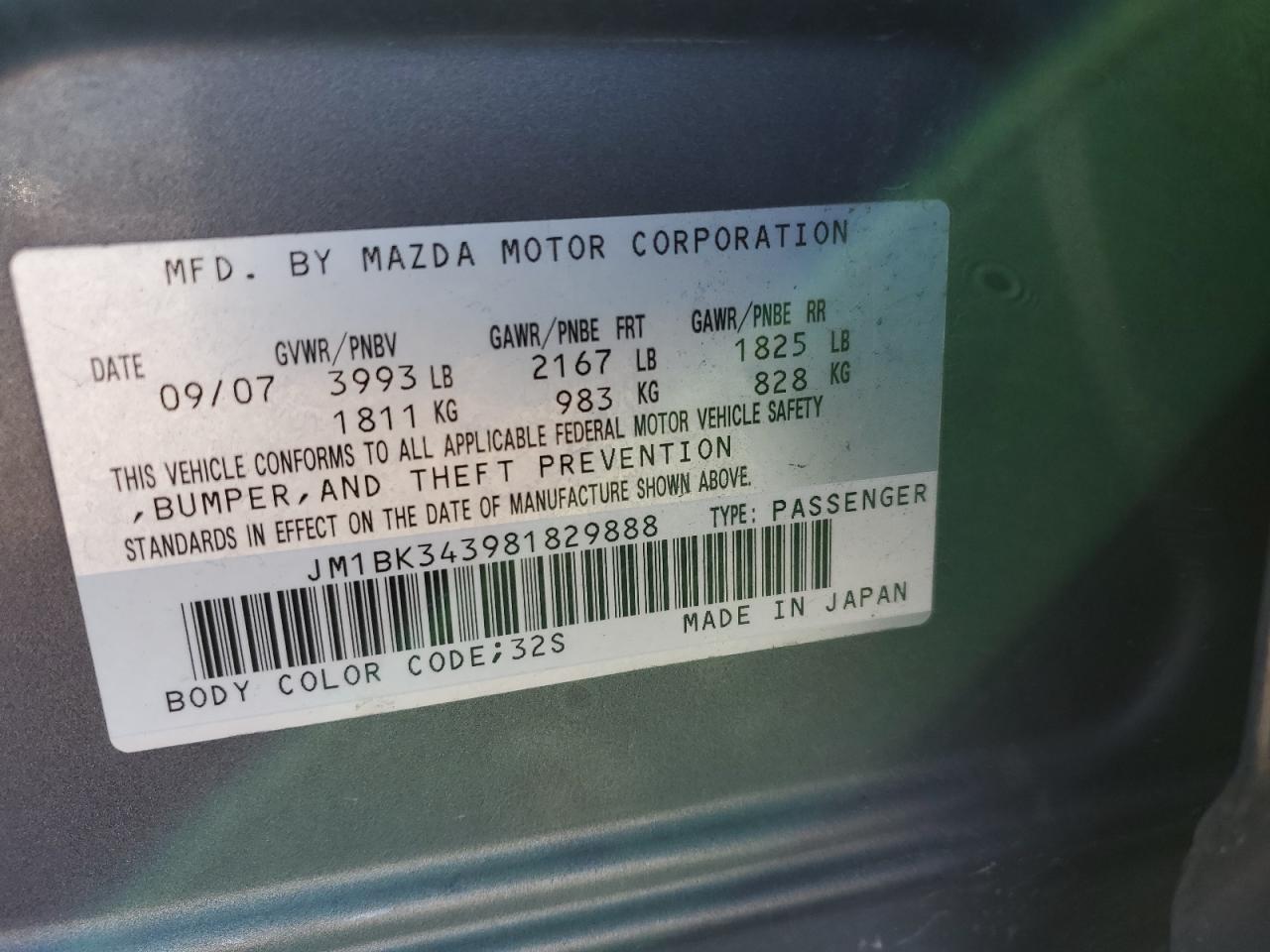 2008 Mazda 3 VIN JM1BK343981829888 Copart auction photo, front end damage thumbnail 12