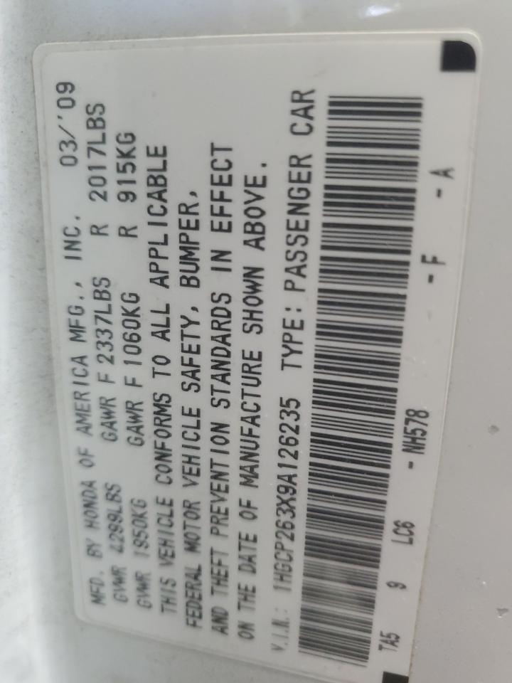 2009 Honda Accord VIN 1HGCP263X9A126235 Copart auction photo, front end damage thumbnail 14
