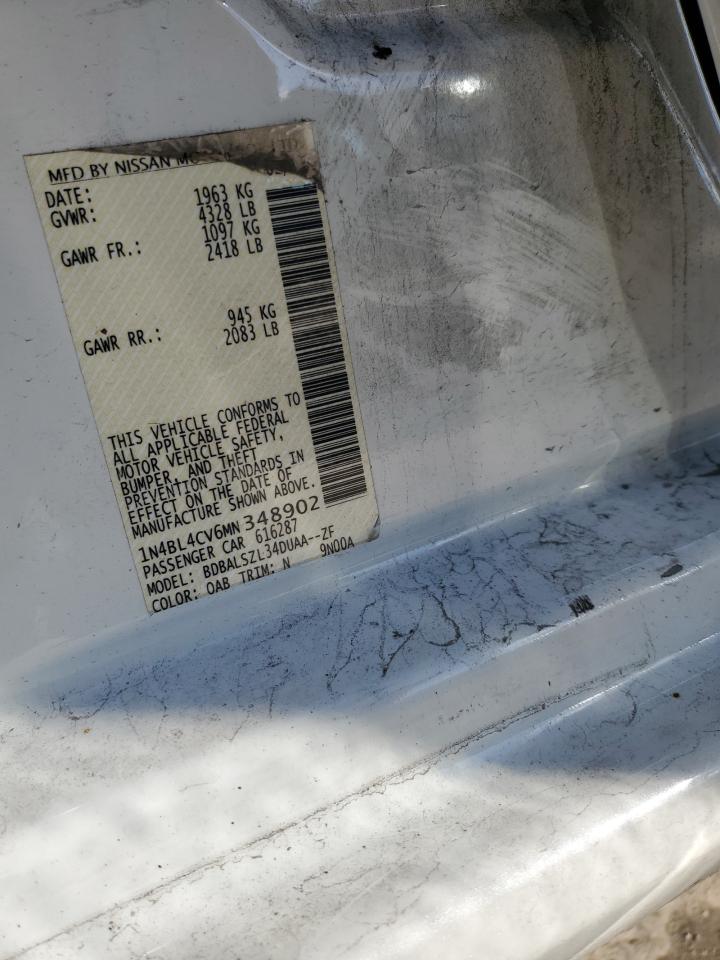 2021 Nissan Altima VIN 1N4BL4CV6MN348902 Copart auction photo, all over damage thumbnail 12