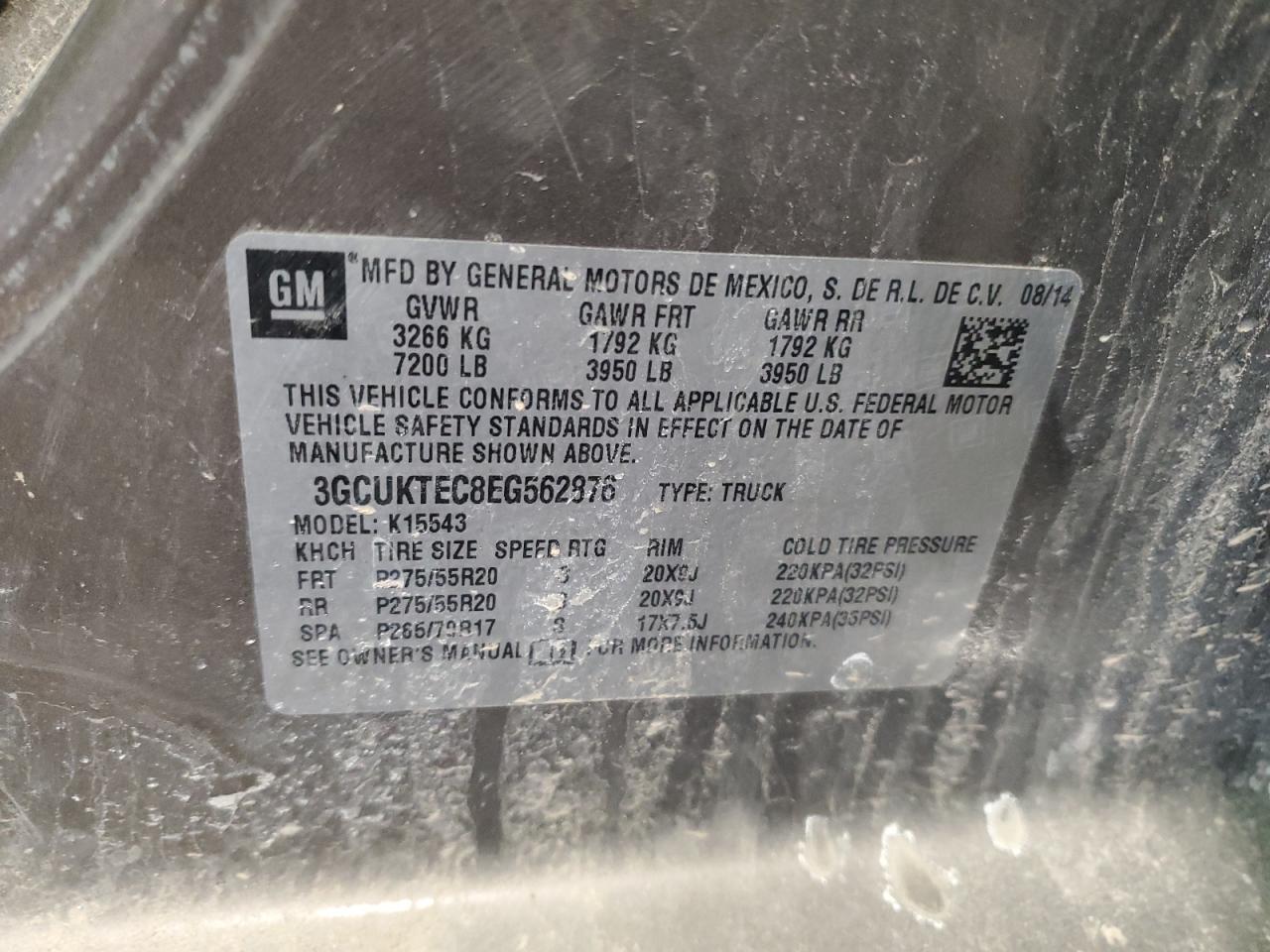 2014 Chevrolet Silverado VIN 3GCUKTEC8EG562876 Copart auction photo, front end damage thumbnail 14