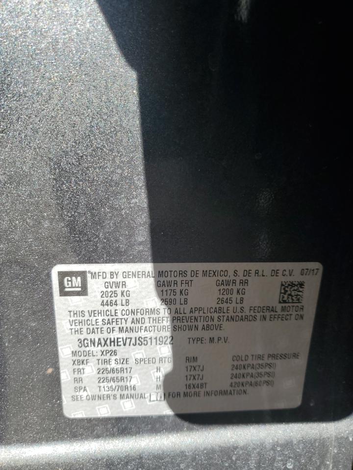 2018 Chevrolet Equinox VIN 3GNAXHEV7JS511922 Copart auction photo, side / rear end damage thumbnail 14