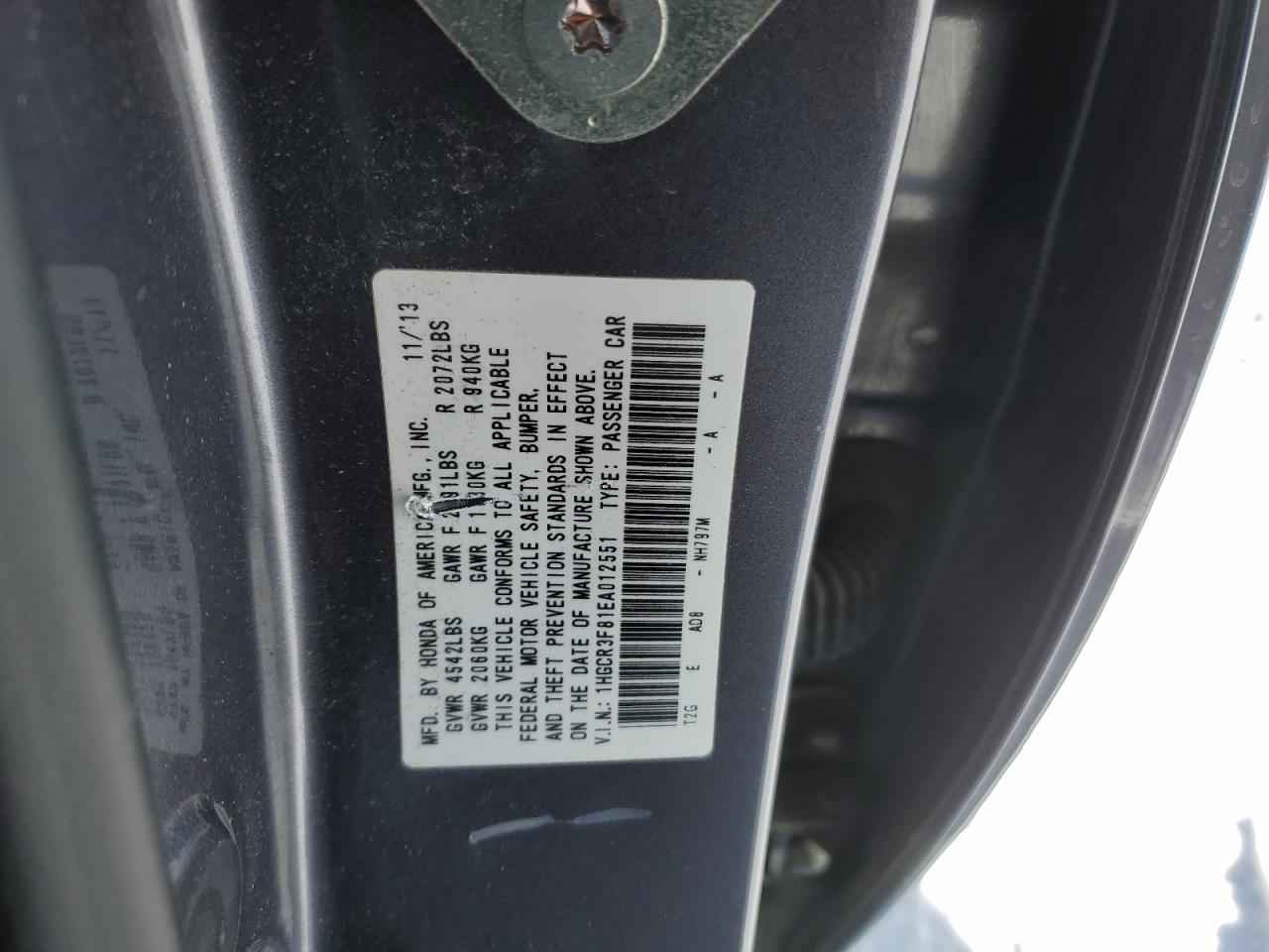 2014 Honda Accord VIN 1HGCR3F81EA012551 Copart auction photo, front end damage thumbnail 12
