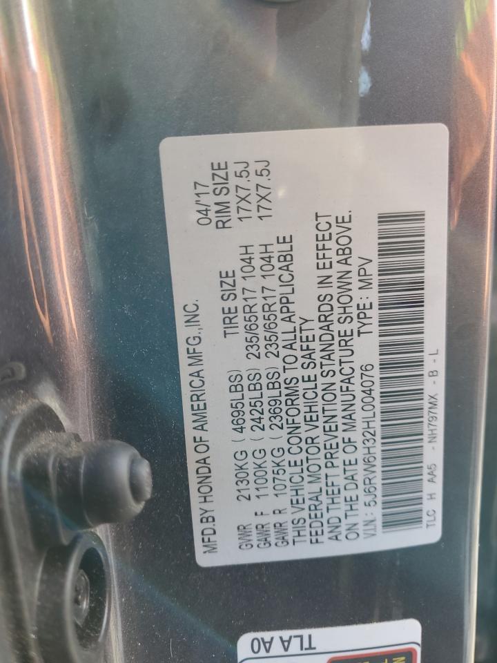 2017 Honda CR-V VIN 5J6RW6H32HL004076 Copart auction photo, front end damage thumbnail 16