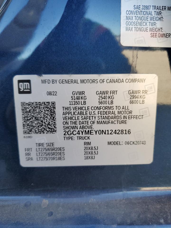 2022 Chevrolet Silverado VIN 2GC4YMEY0N1242816 Copart auction photo, front end damage thumbnail 14