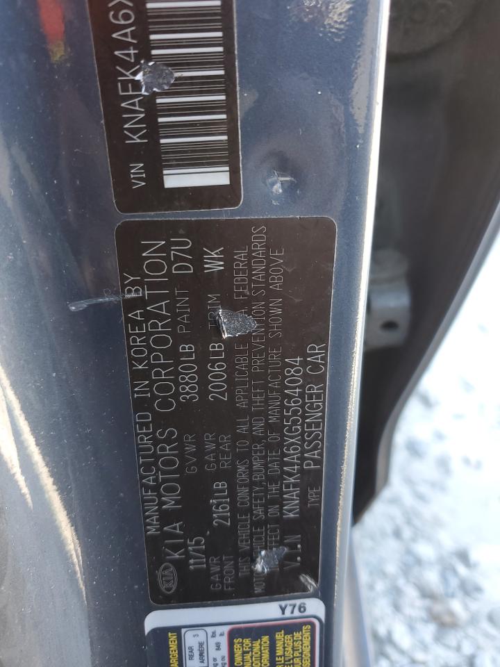 2016 KIA Forte VIN KNAFK4A6XG5564084 Copart auction photo, front end / undercarriage damage thumbnail 12