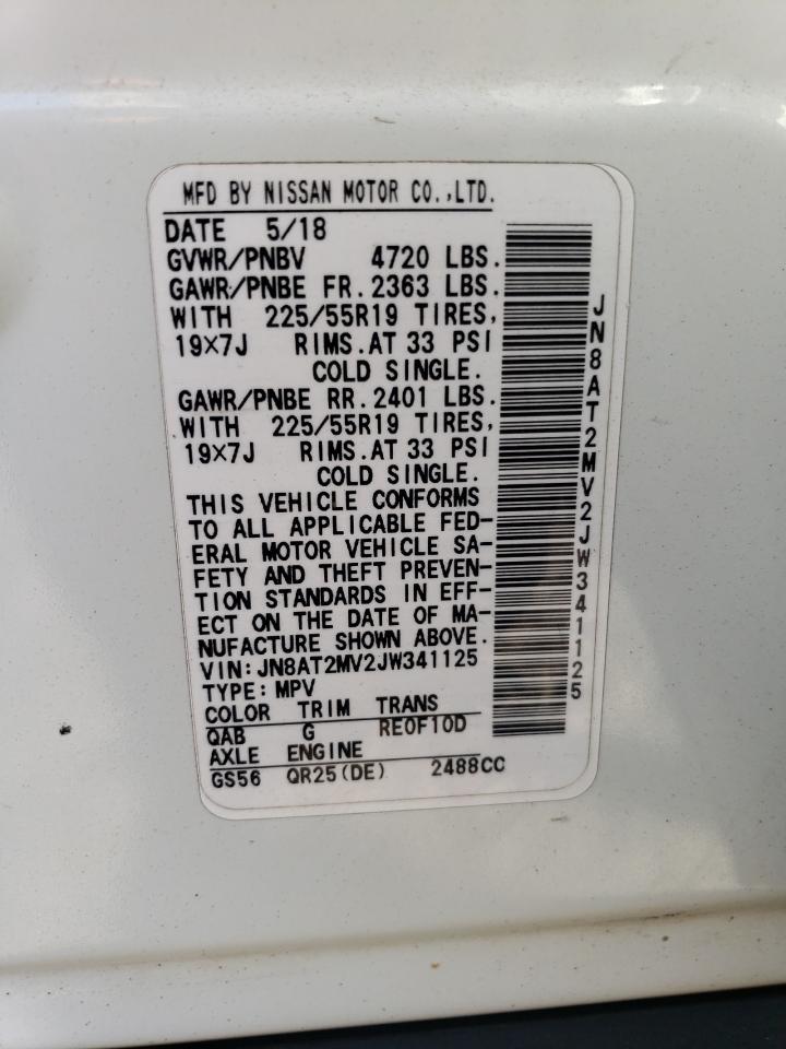 2018 Nissan Rogue VIN JN8AT2MV2JW341125 Copart auction photo, rear end damage thumbnail 13