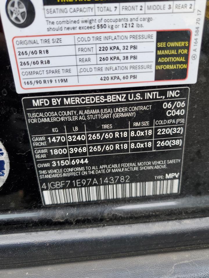 2007 Mercedes-Benz GL-klasse VIN 4JGBF71E97A143782 Copart auction photo, rear end / side damage thumbnail 16
