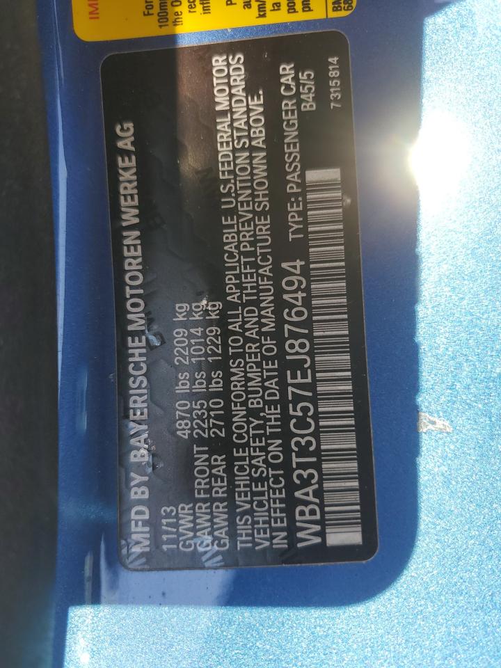 2014 BMW 4er VIN WBA3T3C57EJ876494 Copart auction photo, front end damage thumbnail 14